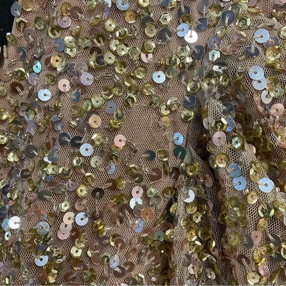 Mac Duggal 5510 Gold Puff Shoulder SequinSurplice Gown Long Sleeve Dress as is 6 - Picture 12 of 12